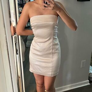 Aritizia Satin Strapless Light Beige Mini Dress